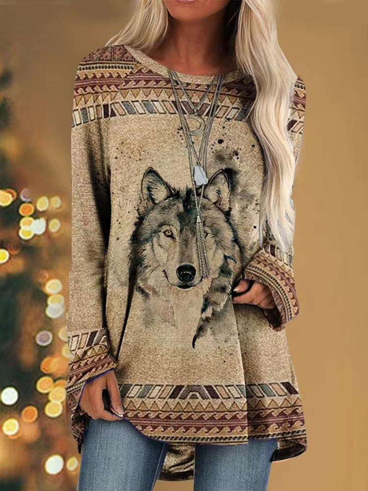 Wholesale Printed Round Neck Western Style Raglan Sleeve Loose T-Shirt